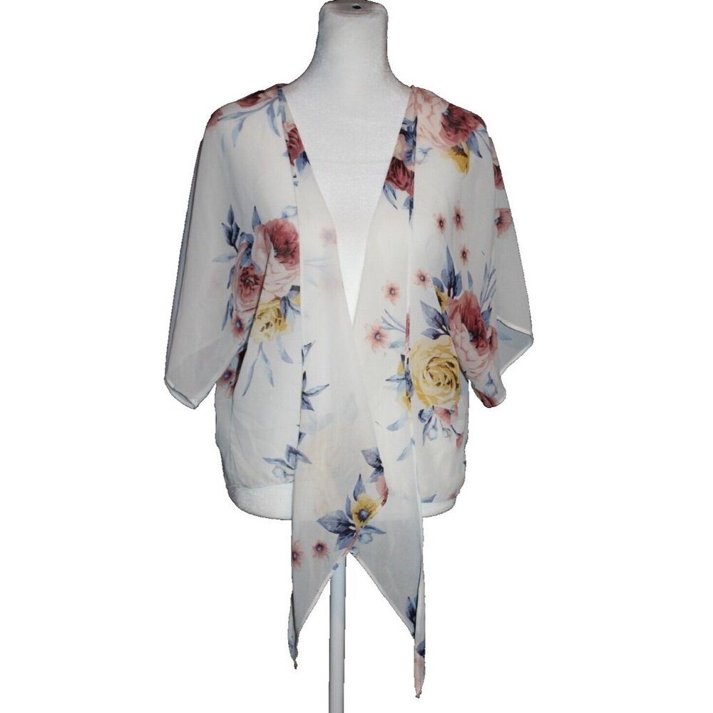 Moa Moa Women's Sheer Cardigan Open Front 3/4 Sleeves Shirt Top Size Medium M